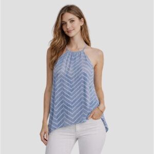 MONTEAU Chevron Blue And White Asymmetric Summer Top